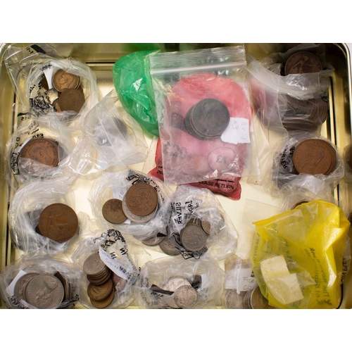 725 - A collection of mixed coinage and notes, including five Catterns £1 notes, one Peppeiat, silver 3ds ... 