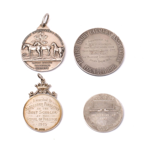 745 - Four silver Medallions comprising Seafield medal, Swettenham Cup 1933, British Dairy Farmers (awarde... 