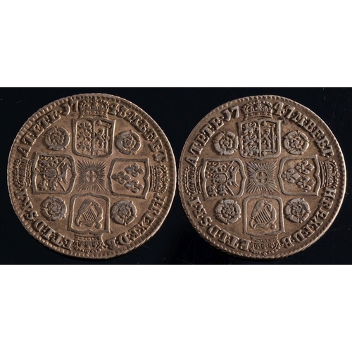 755 - Two George II shillings,1743 and 1747: (roses in angles)