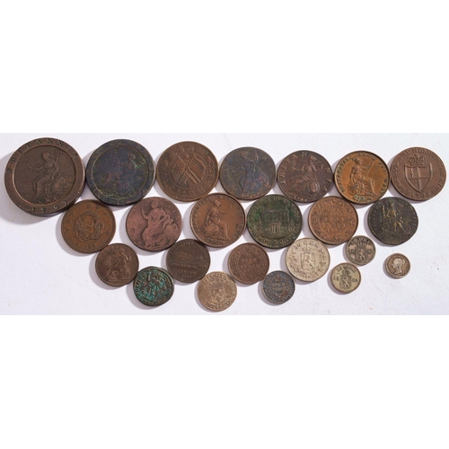 758 - A mixed group of British and world coins: including cartwheel twopence, halfpenny, William & Mary ha... 