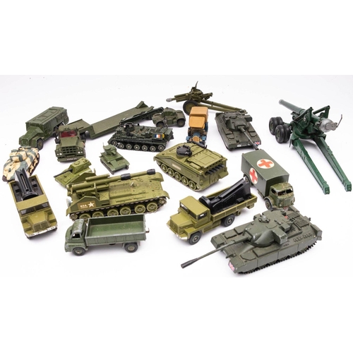 891 - Britains, Dinky and others. An unboxed collection of military vehicles,  including a Britains 105mm ... 