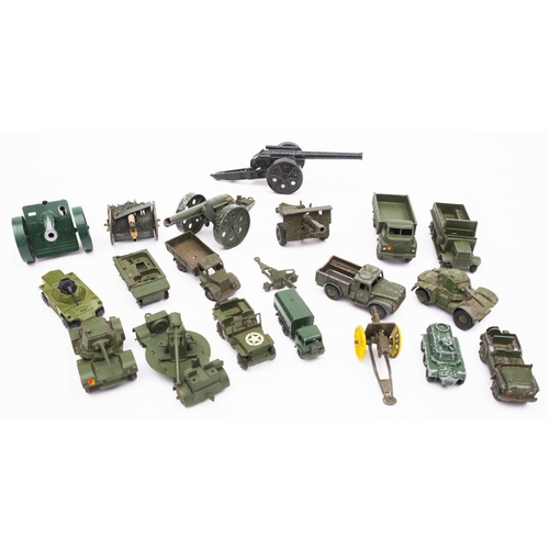 891 - Britains, Dinky and others. An unboxed collection of military vehicles,  including a Britains 105mm ... 