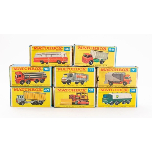 897 - Matchbox Regular Wheels. A boxed group of  eight commercial vehicles, 16 case Tractor, 47 Daf tipper... 