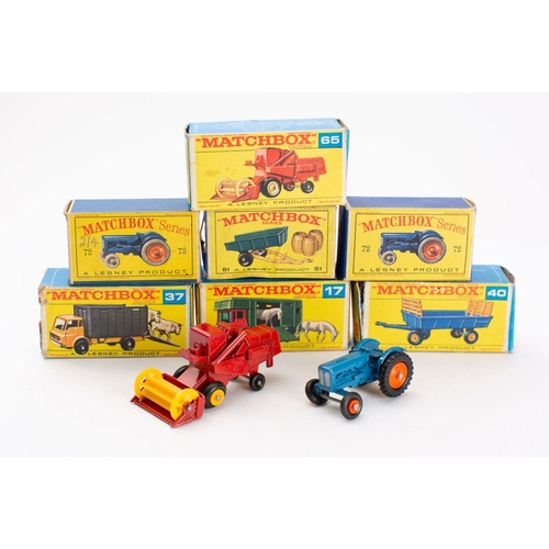 898 - Matchbox Regular Wheels. A boxed group of seven agricultural vehicles: 37 Cattle Truck, 40 Hay Trail... 