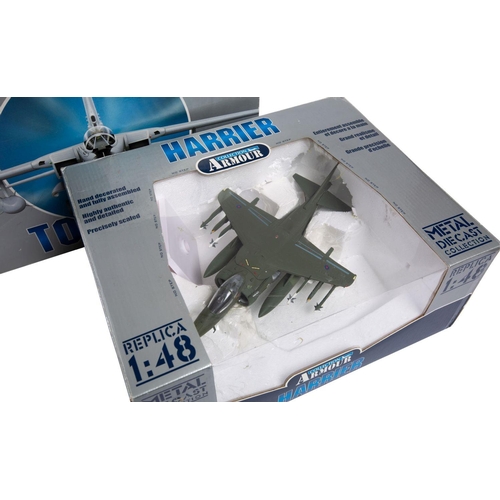 912 - Collection Armour. A boxed group of three 1/48th scale model aircraft: comprising  Harrier GR MK7,  ... 