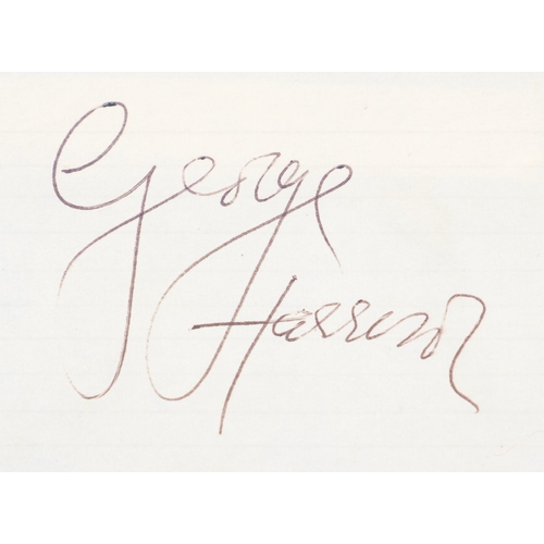 1066 - John Lennon (1940-1980)  and George Harrison (1943-2001) framed autographs, black ink on notepaper o... 