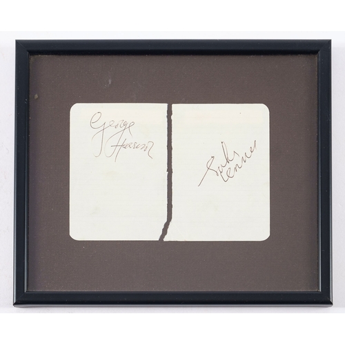 1066 - John Lennon (1940-1980)  and George Harrison (1943-2001) framed autographs, black ink on notepaper o... 