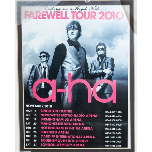 1060 - A stadium size concert poster for 'A-ha Farewell Tour 2010, together with a smaller framed example a... 
