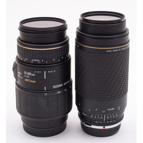 552 - A Sigma (Minolta) 70-300mm f1:4-5.6 APO macro lens,  serial number 3119719 and a Sigma (Olympus) 75-... 