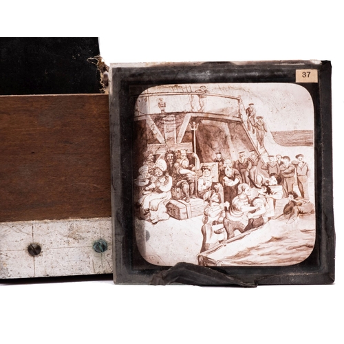 558 - A cased set of  Bovril Ltd. 3 inch dispositive magic lantern slides of Naval and diving history,  th... 