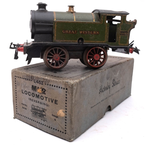 976 - Two boxed Hornby O gauge clockwork tank locomotives, comprising  M12 GWR green 0-4-0 No 6600 and  No... 