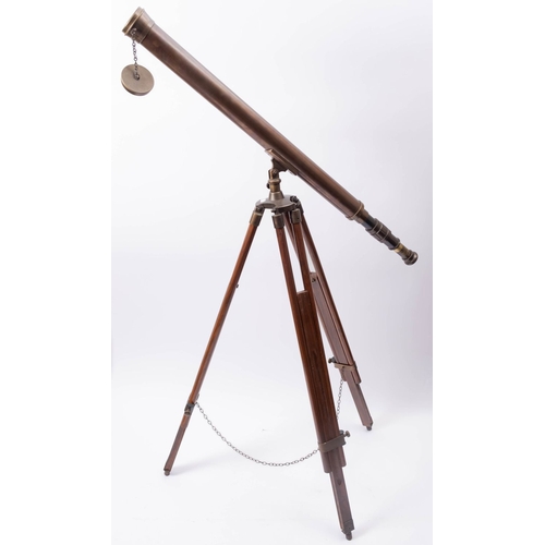 1230 - A  late 20th Century brass refractor telescope on mahogany tripod.