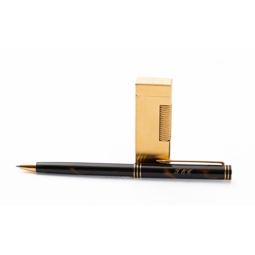 1269 - A gold plated Dunhill Rollagas lighter in original case, together with a Waterman 'Ideal' ball pen (... 