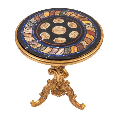 1262 - A micro-mosaic and sample marble inset giltwood circular occasional table, mid 19th century, the Ita... 