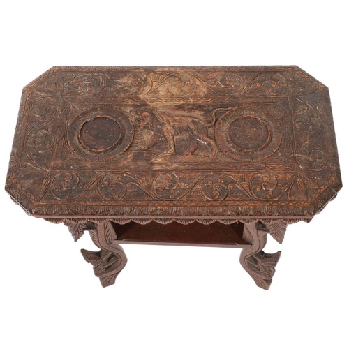 1337 - A south east Asian carved hardwood occasional table, early 20th century; the canted rectangular top ... 