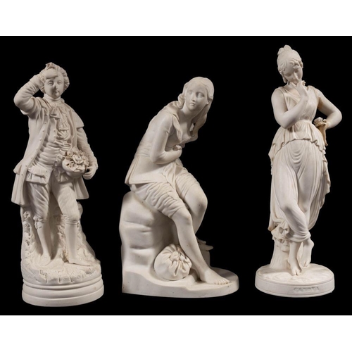 182 - Three parian figures, comprising a Minton figure of Dorothea after the original by John Bell, emboss... 