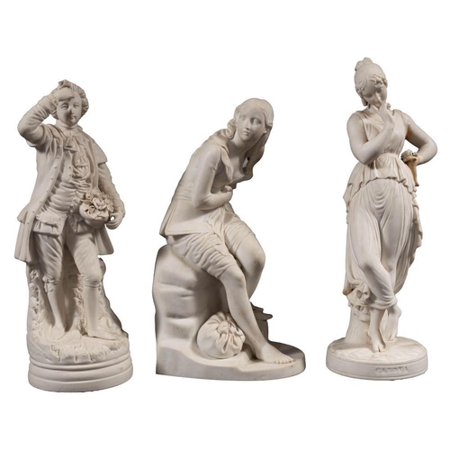 182 - Three parian figures, comprising a Minton figure of Dorothea after the original by John Bell, emboss... 