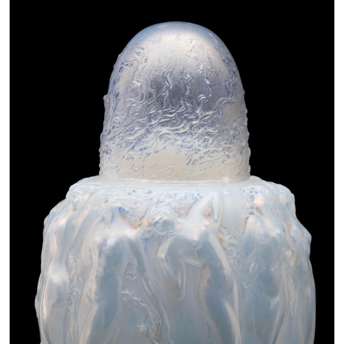 2 - A Lalique Brûle-Parfums à alcool Sirènes, the opalescent cylindrical body moulded to the exterior wi... 