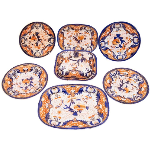 226 - A 19th century English  'Imari' pattern porcelain part dinner service circa 1830-50, fifty-six piece... 