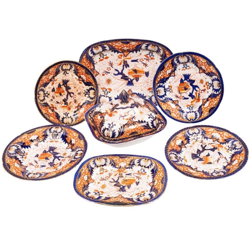 226 - A 19th century English  'Imari' pattern porcelain part dinner service circa 1830-50, fifty-six piece... 