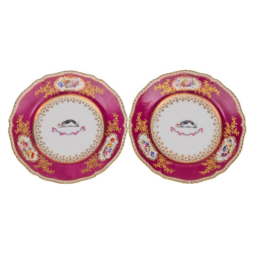 232 - A pair of Chamberlains Worcester armorial dessert plates each painted with the Brisco family armoria... 