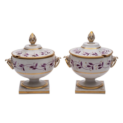 241 - A pair of Flight, Barr & Barr Worcester sauce tureens and covers of circular pedestal form with pine... 