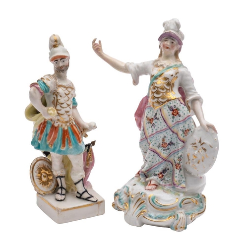 243 - A Derby figure of Minerva and a similar figure of Mars both of traditional form, Minerva on a rococo... 