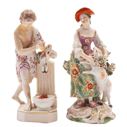 252 - A Derby figure 'Sacrifice' and a similar bocage figure of a sherpherdess the first depicting Jason s... 