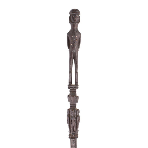 359 - A Victorian Cornish treen walking stick the handle in the form of a double sided bearded man, on kno... 