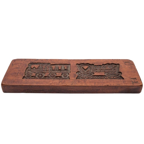 419 - A Dutch or German carved wood gingerbread mould, 19th century, single-sided, the rectangular section... 