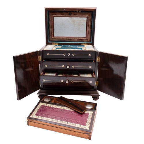 460 - A William IV or early Victorian rosewood and mother-of-pearl inset table cabinet, circa 1835;  the h... 