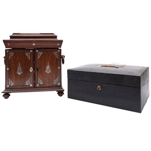 460 - A William IV or early Victorian rosewood and mother-of-pearl inset table cabinet, circa 1835;  the h... 