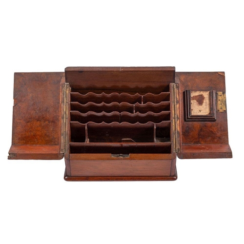 484 - A Victorian mahogany and burr walnut veneered tabletop stationery cabinet, second half 19th century,... 