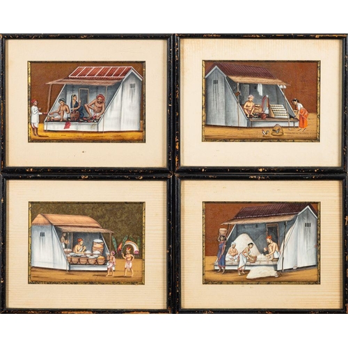 547 - A set of nine Indian 'Company School' mica paintings depicting various trades, professions and villa... 