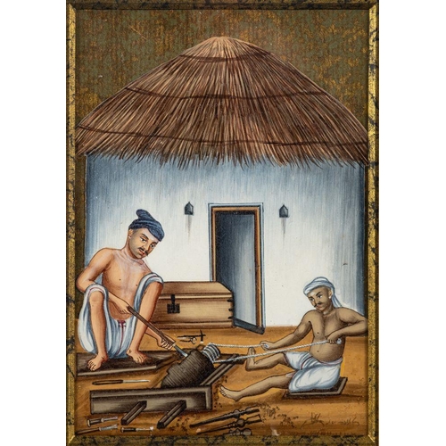 547 - A set of nine Indian 'Company School' mica paintings depicting various trades, professions and villa... 