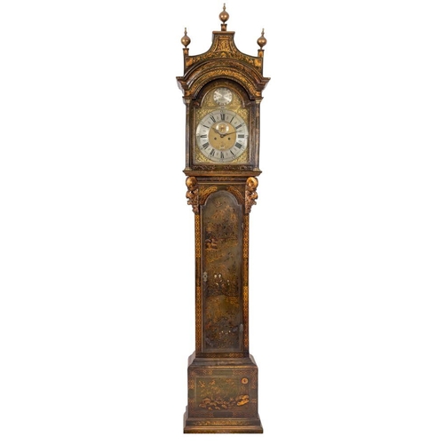 690 - William Stumbels, Totnes a lacquered longcase clock the eight-day duration movement striking the hou... 