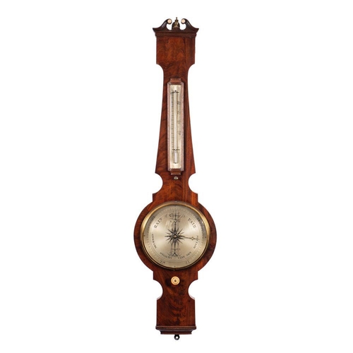 692 - Archer Hackney, a mahogany wheel barometer,  the eight-inch silvered dial with usual barometer marki... 