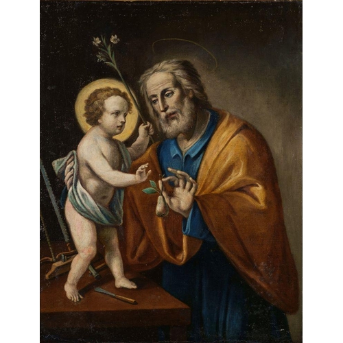 710 - Bolognese School (18th century) Saint Joseph and the Christ Child the saint portrayed half-length, s... 