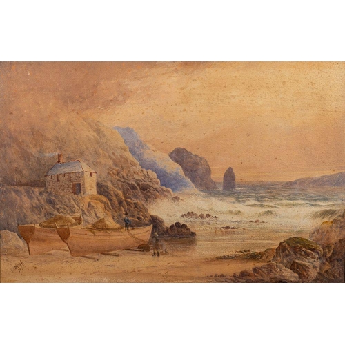 772 - William Cook of Plymouth (British, fl. circa 1870-1890) A rocky coast, possibly Newquay, Cornwall, w... 