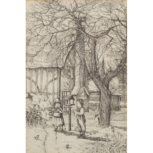 800 - Edwardian School (circa 1900) Winter village scenes; a set of four etchings each sight 29 x 19cm