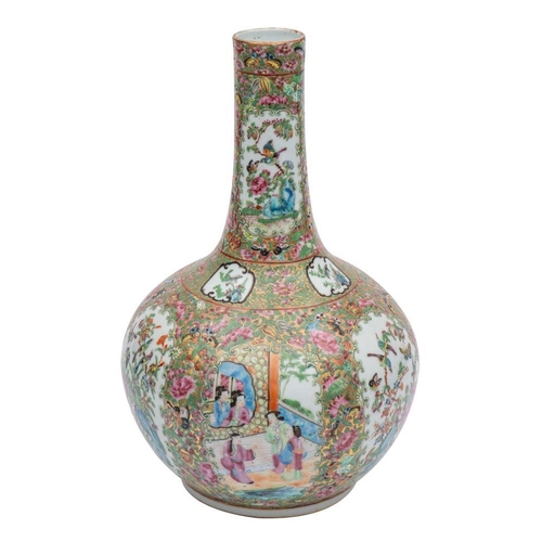 82 - A large Canton bottle vase with globular body and long tapering neck, Qing Dynasty, 39cm.