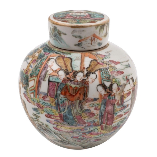 85 - A Chinese famille rose globular jar and cover painted with Chang E on the moon with her servants hol... 