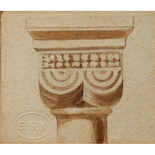 898 - John Shapland (British, 1865-1928) Five architectural studies of capitals each with blind E. S. K. s... 