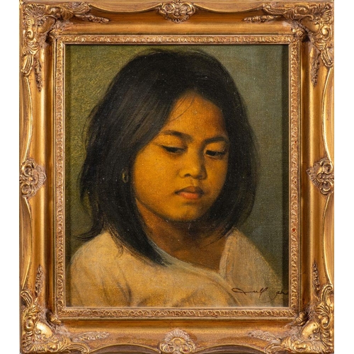 936 - *Dullah (Indonesian, 1919-1996) Portrait of a young girl signed lower right oil on canvas 34 x 29cm.... 