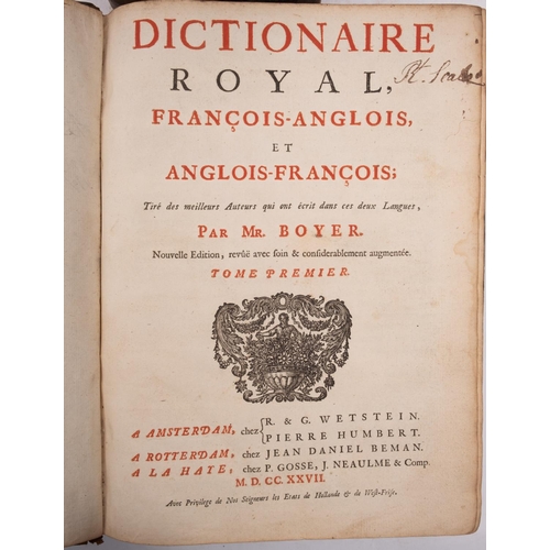 102 - BOYER, A -Dictionaire Royal, Francois-Angloise, et Anglois-Francois : 2 Vols. Cont full calf some we... 