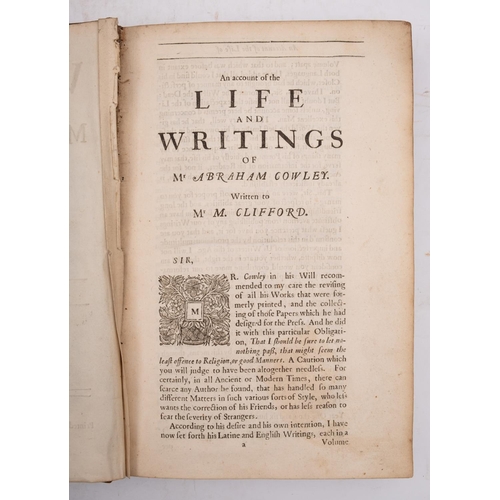 123 - COWLEY, Abraham - The Works  : Consisting of those which were formerly printed: and those which he d... 