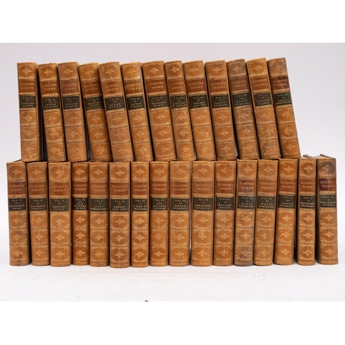 126 - DICKENS, Charles - The Works (Library Edition), 29 of 30 volumes, half tan calf with morocco labels,... 