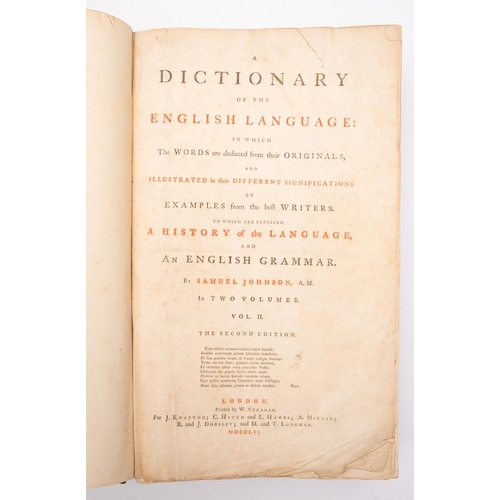 150 - JOHNSON, Samuel - A Dictionary of the English Language : VOLUME TWO only.  Full calf rebacked a bit ... 