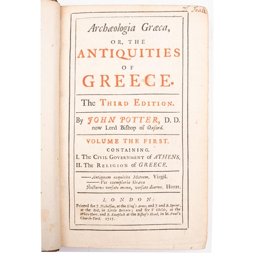 172 - POTTER, John - Archaeologia Graeca, or, t he Antiquities of  Greece. 2 vols. 13 plates inc, folding.... 