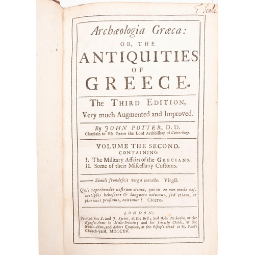 172 - POTTER, John - Archaeologia Graeca, or, t he Antiquities of  Greece. 2 vols. 13 plates inc, folding.... 